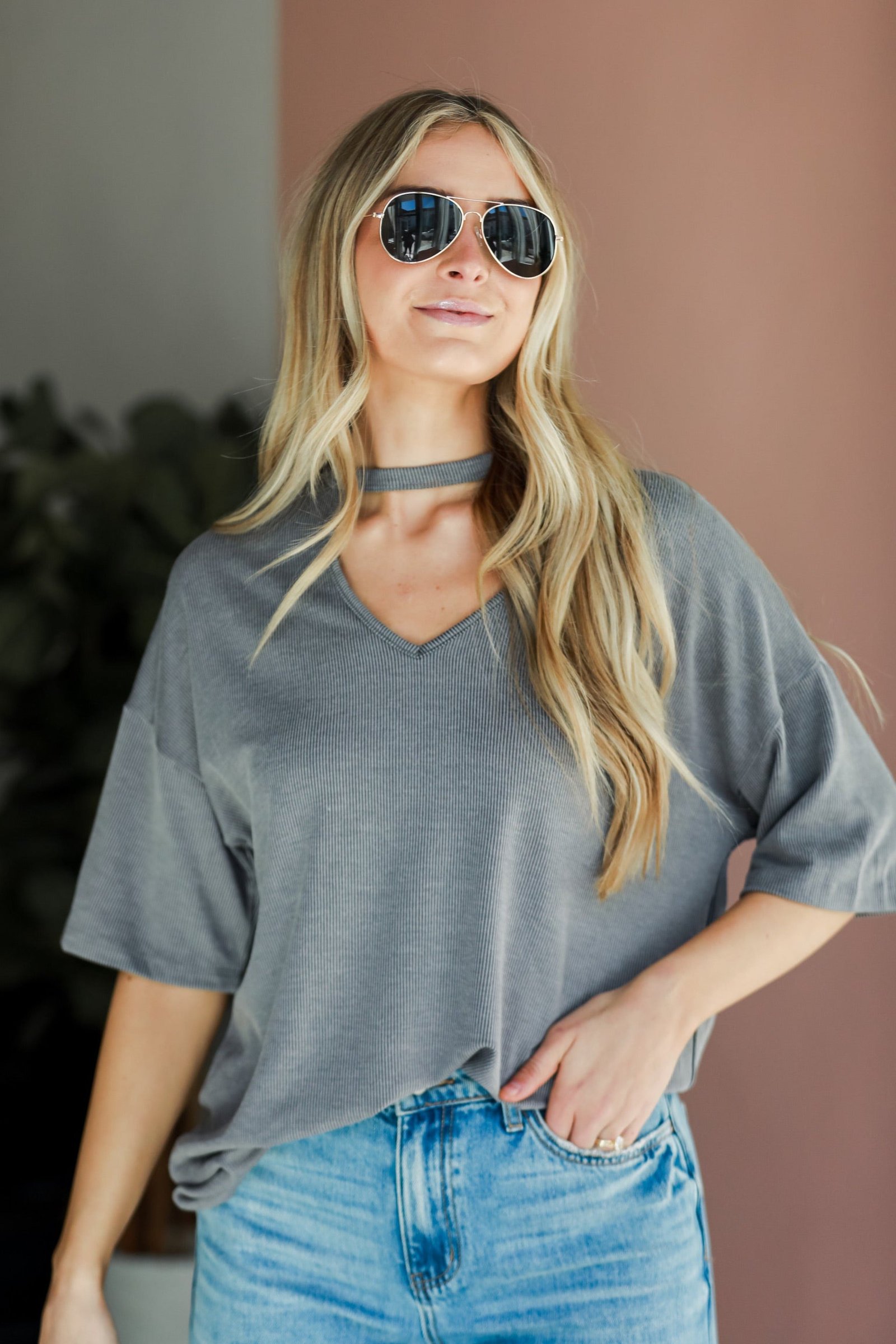 Teagan Grey Ribbed Cutout Tee MY12