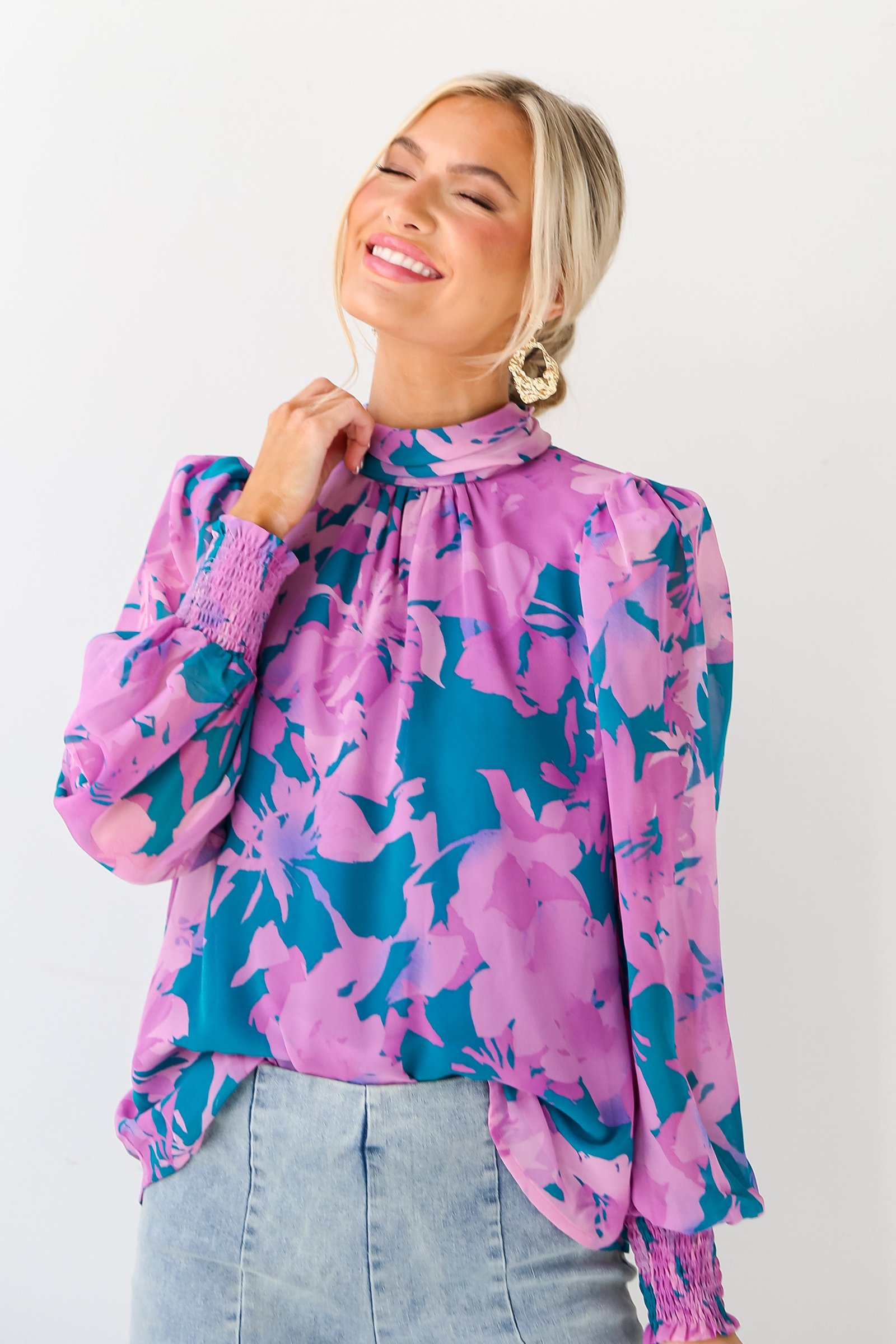 Beautiful Entrance Teal Floral Blouse MY1