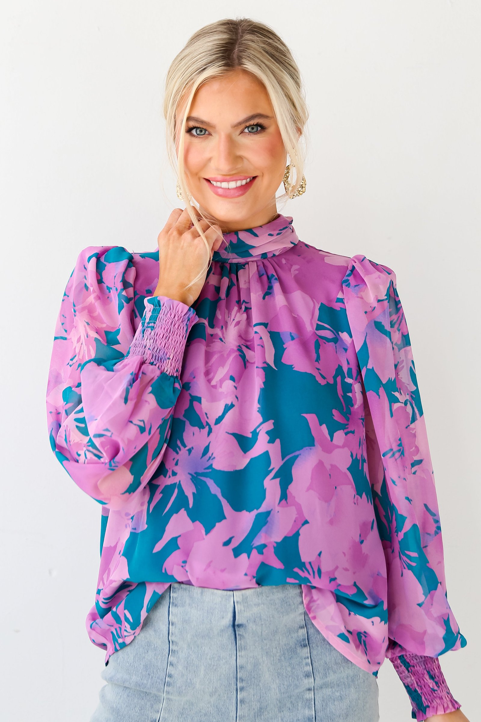 Beautiful Entrance Teal Floral Blouse MY1