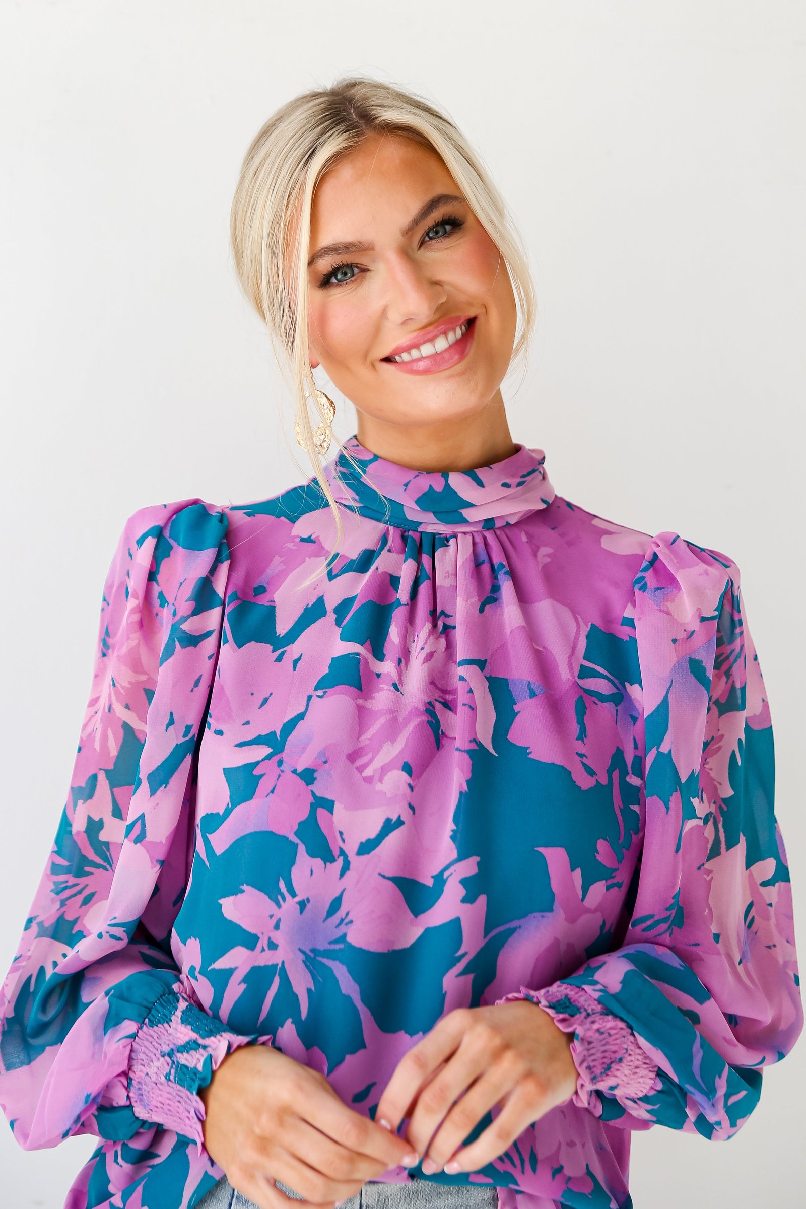 Beautiful Entrance Teal Floral Blouse MY1