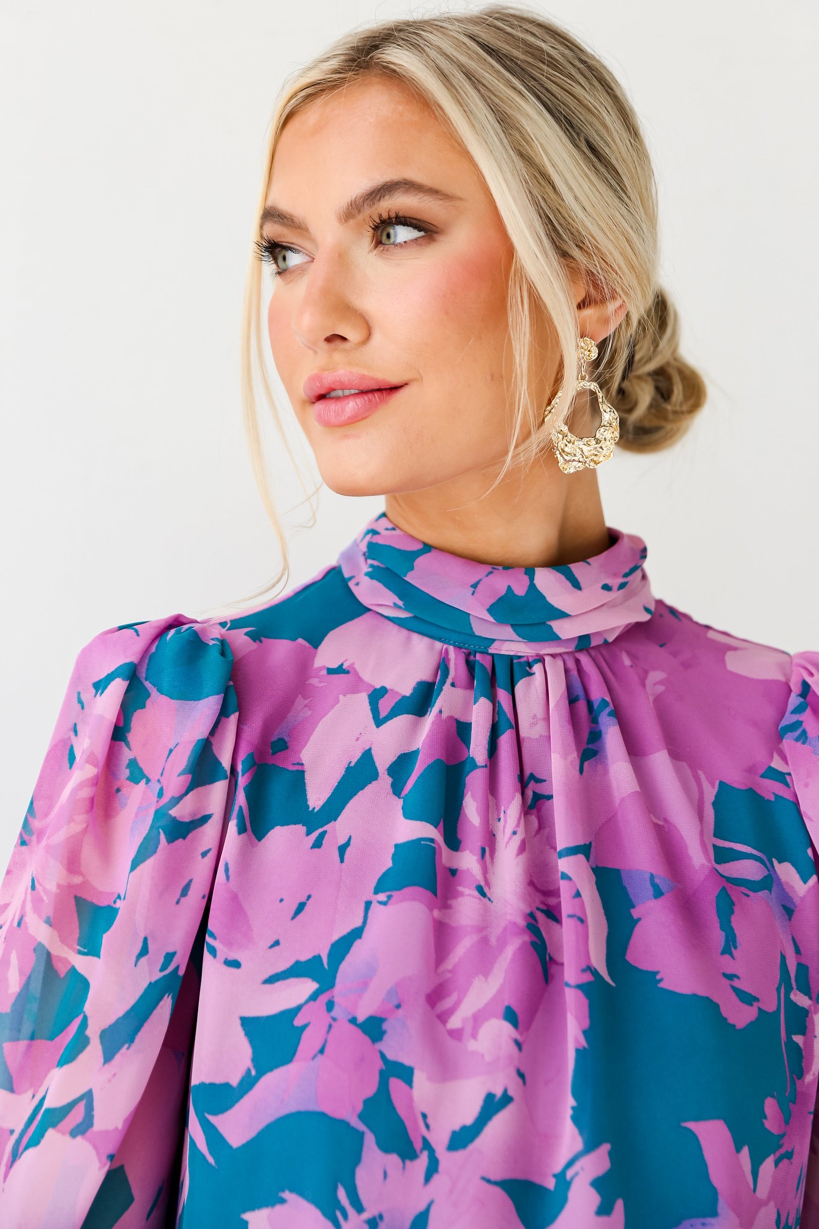 Beautiful Entrance Teal Floral Blouse MY1