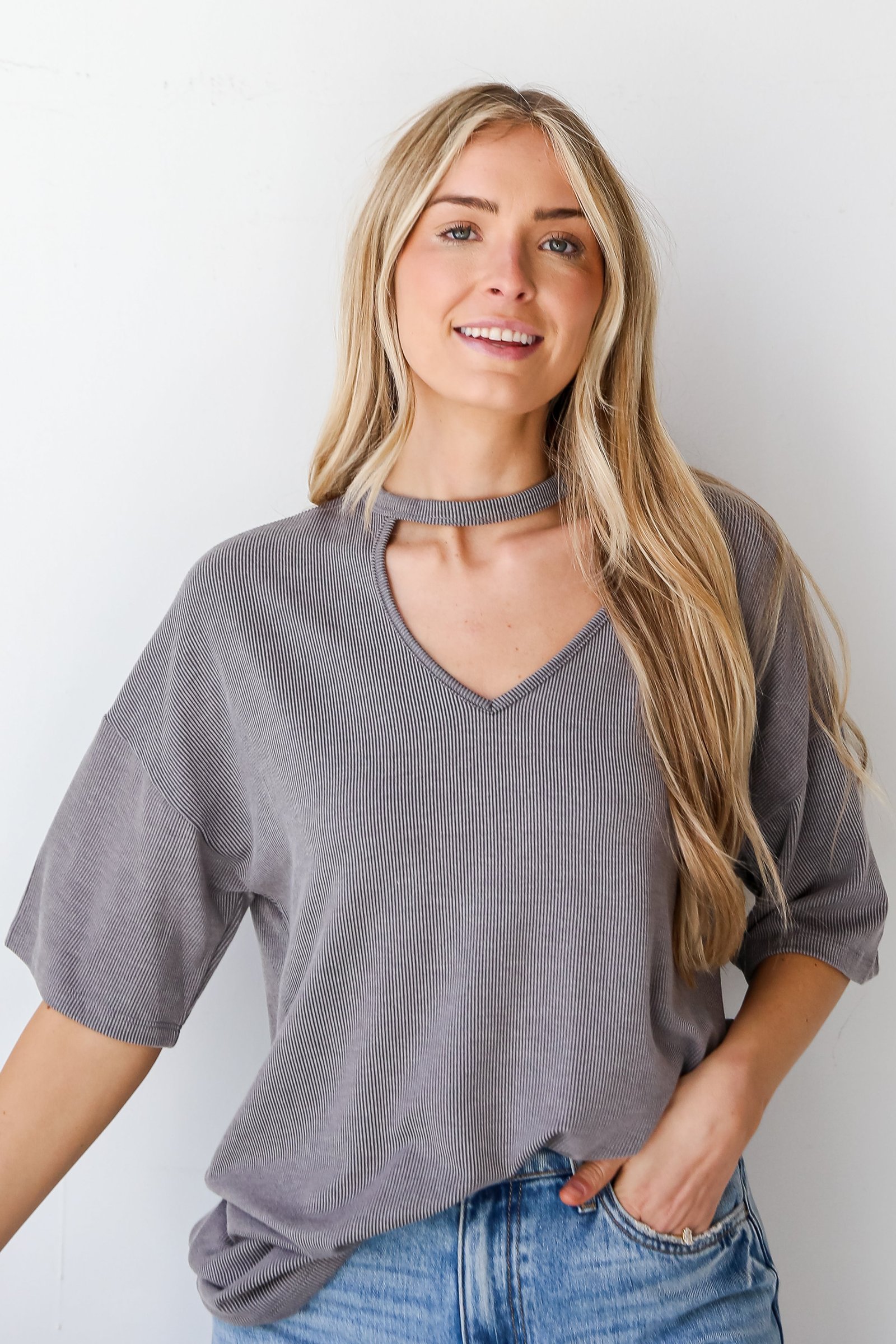 Teagan Grey Ribbed Cutout Tee MY12