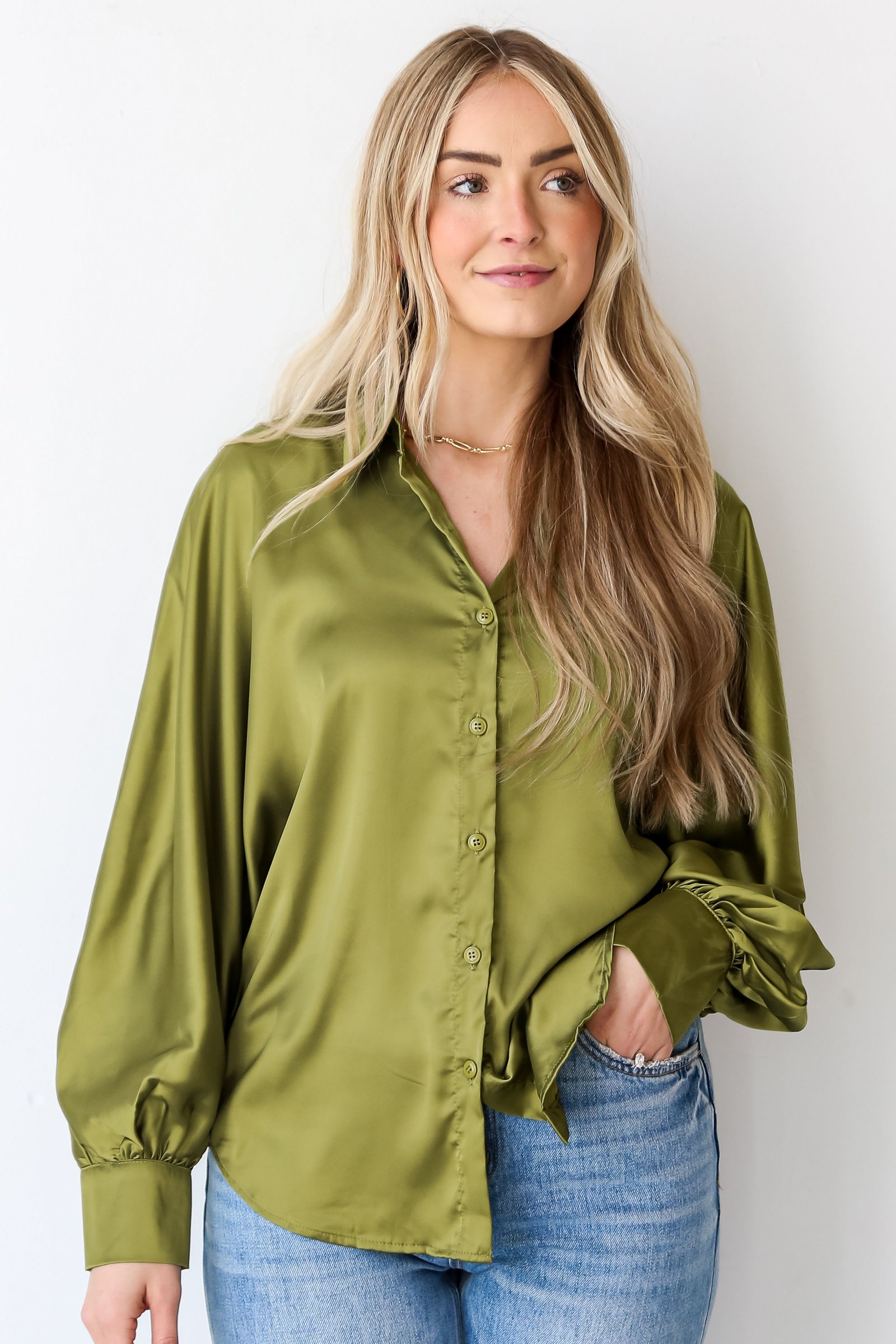 Lovely Delight Satin Button-Up Blouse MY2